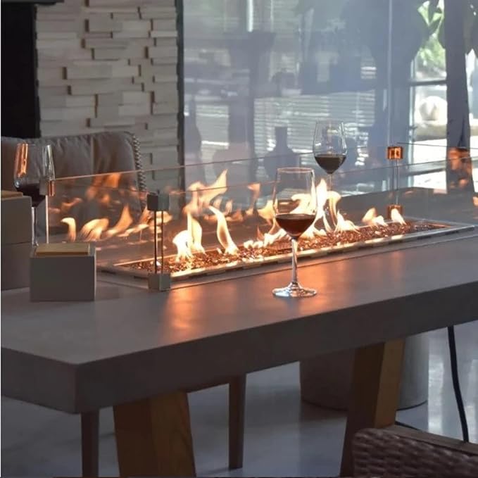 Elementi | Sonoma Gas Fire Pit Cast Concrete Rectangular Dining Fire Table, Outdoor Fire Pit Electronic Ignition | Canvas Cover, Lava Rock Included | Propane Gas