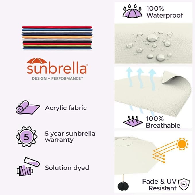 Midtown Umbrellas Sunbrella Umbrella Outdoor Patio Umbrella 2-8 Feet in Canvas Natural Acrylic Fabric - Auto-Tilt Aluminum Frame For Backyard Umbrella, Deck Umbrella & Porch Umbrella - Wooden Pole