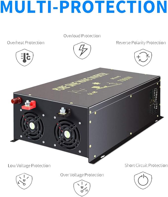 WZRELB 7000W 48V 110-120V Pure Sine Wave Power Inverter with 4 AC Outlets,Bipolar High-Frequency Inverter (RBH-700048)