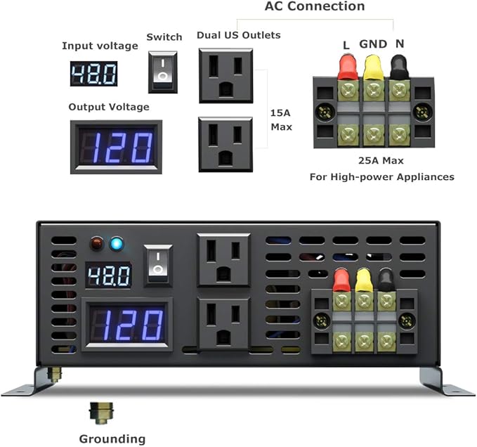 WZRELB 3500W 48V 120V Pure Sine Wave Power Inverter with 2 AC Outlets,Car Inverter, RBP-350048