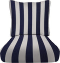 RSH DECOR Deep Seating Cushion with Pillow Back | 23.5” x 25” x 5" Seat | Water and Fade-Resistant Spun Fabric | Made in USA | Outdoor Chair Cushion Set for Patio Furniture (Navy Blue & White Stripe)
