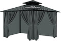 Gazebo Universal Replacement Privacy Curtain, 12'X14' Gazebo Curtains Outdoor Waterproof, 4-Panels Sidewall with Zipper for Patio, Garden and Backyard (Only Curtains, 12'X14', Gray)