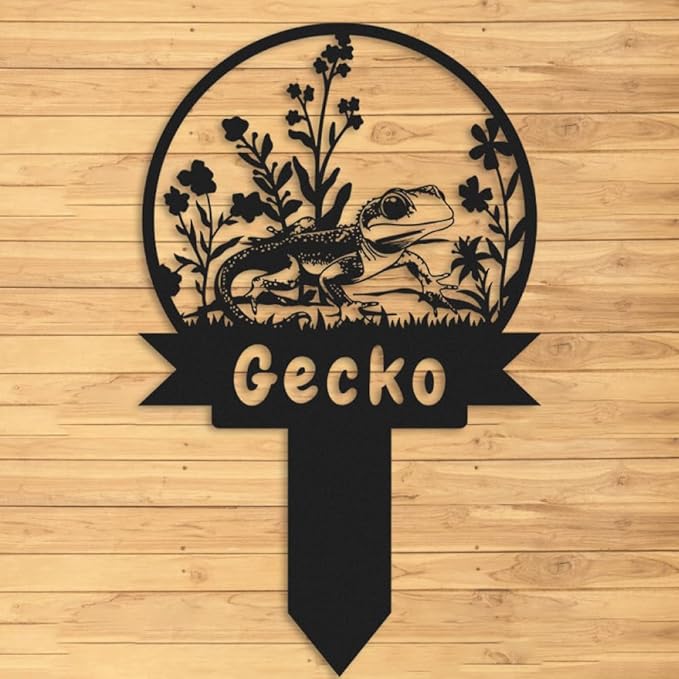 Custom Gecko Metal Memorial Plque,Personalized Gecko Remembrance Stake,Gecko Loss,Grave Markers,Outdoor Garden Decor,Yard Sign gecko 8inch