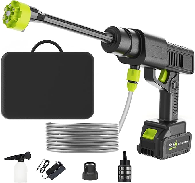 Cordless Pressure Washer Battery Powered, 10 Speed Adjustment, 990PSI Portable Power Washer, with 6-in-1 Nozzle, 16.4FT High-Elastic Hose, 21V Battery&Charger for Home, Car, Garden, Patio, Floor