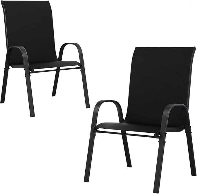 UDPATIO Patio Chairs Set of 2, Stackable Outdoor Dining Chairs with High Back, Breathable Textilene Outdoor Chair All Weather, 350LBS Capacity for Garden, Backyard (Black)