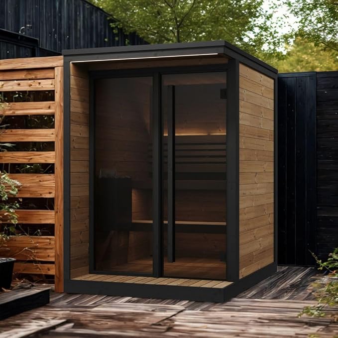 GL4 Outdoor Sauna Kit, Garden Luxury-Series Outdoor DIY Sauna Kit, Thermo-Spruce, up to 4 Persons Bundles (Sauna Heater and Sauna Stones Included) (HIVE MINI 6 WiFi - Black)