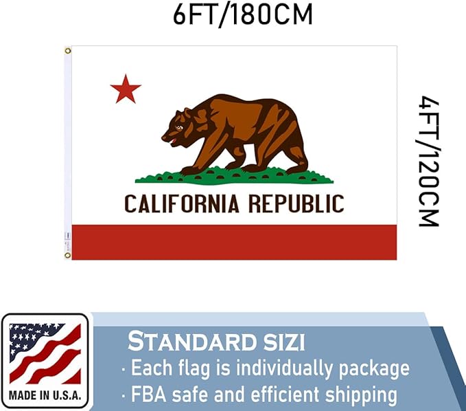 California Republic State State Flags 4x6 Outdoor Heavy Duty Double Sided Nylon Vivid Color Anti-Fading with 2 Brass Grommets for Home/Company/Indoor Outdoor Decoration