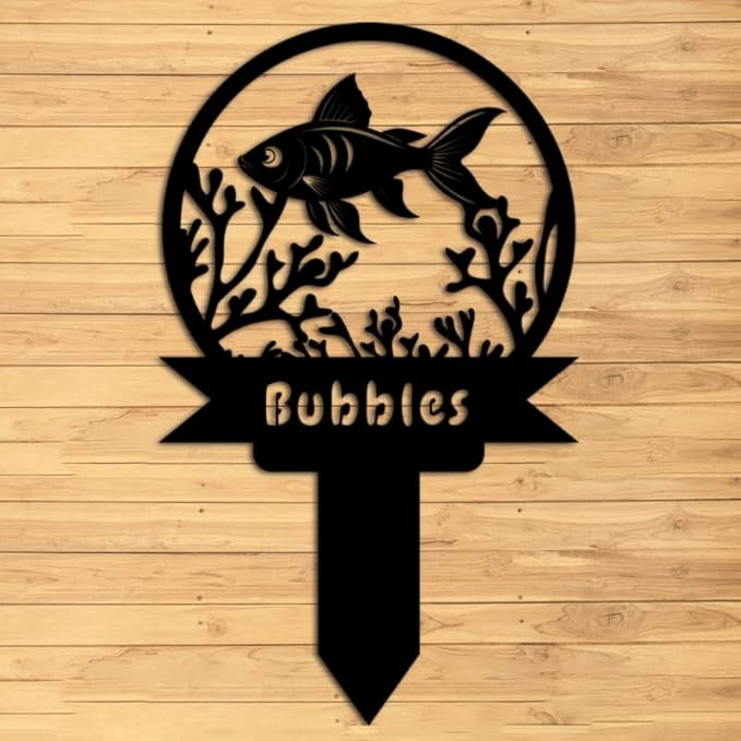 Custom Fish Metal Memorial Plque,Personalized Fish Remembrance Stake,Fish Loss,Grave Markers,Outdoor Garden Yard Sign 14inch