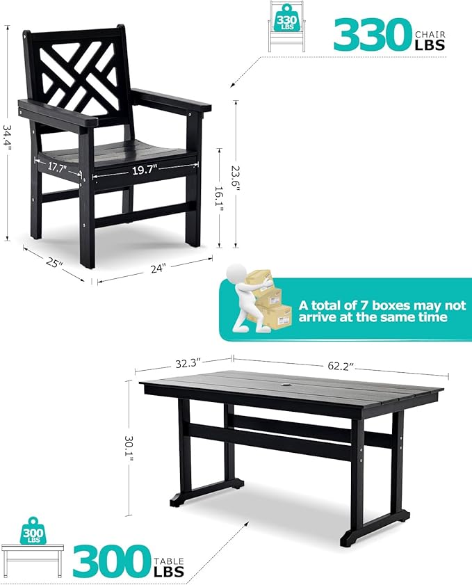12 Piece HDPE Outdoor Dining Set for 10, Patio HDPE Furniture Set with 2 Table and Umbrella Hole, Outdoor Table and Chairs for Garden, Poolside, Backyard, Deck