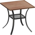 DIFY 27.6" Square Patio Dining Table, Walnut Small Outdoor Bistro Table with Rust Resistant Metal Frame, Ideal for Lawn, Backyard and Deck