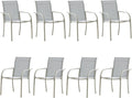 Outdoor Dining Chairs Set of 8, Stackable Patio Chairs with Textilene Fabric, Lightweight Garden Chairs for Poolside, Backyard, Camping, Beige