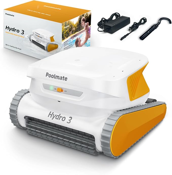2025 Hydro3 Robotic Pool Cleaner for Inground/Above Ground Pools, 150W Cordless Pool Vacuum, Max 200min Runtime, 4.1L Filter Basket, Auto Waterline/Wall Cleaning, Max 1076 sq.ft Coverage