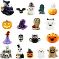 Halloween Miniature Figurines - 18Pcs Resin Pumpkin Ghost Tombstones Ornaments Halloween Garden Accessories Miniature Figurine Decorations for Outdoor Statues Home Village Bonsai Crafts Decor