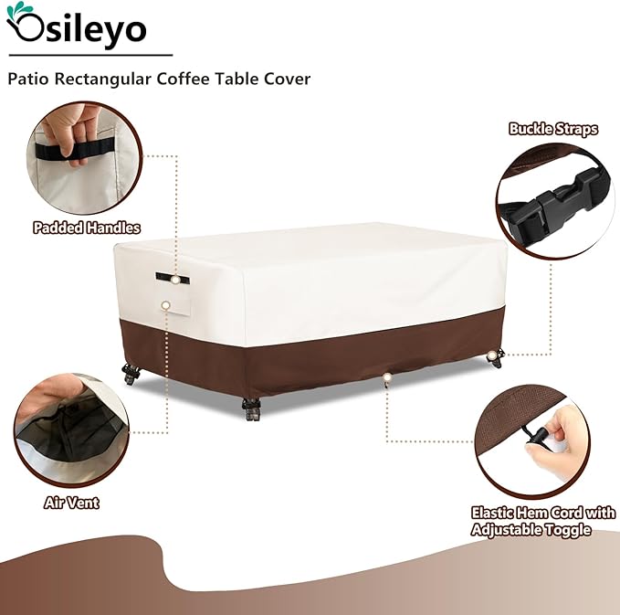 Outdoor Patio Coffee Table Cover, Waterproof Rectangular Patio Side Table Cover,Patio Furniture Covers,42 x 26 x 16 inch,Beige & Brown