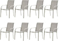 Outdoor Dining Chairs Set of 8, Stackable Patio Chairs with Textilene Fabric, Lightweight Garden Chairs for Poolside, Backyard, Camping, Grey