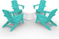 Folding Adirondack Chair Wood Texture 4 Pack, HDPE All-Weather Fire Pit Chairs, Plastic Adirondack Chairs with 2 Cup Holder, Outdoor Lawn Chair for Patio Garden (Lake Blue)