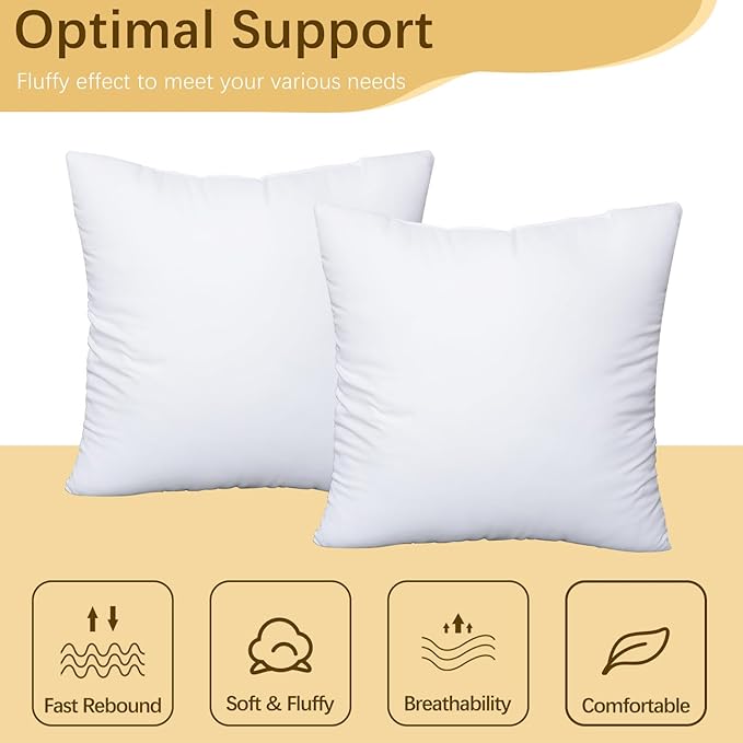 OKBA Throw Pillows Insert Set of 2, with 100% Cotton Cover, Bed and Couch - Indoor Hotel Decorative Pillows, 28x28 in White Pillows Inserts