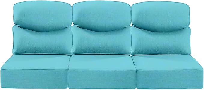 Luxury 22x24/22x25 6-Inch Smile Outdoor Sofa Cushions Set of 3 - Comfy Deep Seat Patio Furniture Cushion for Wicker Dining Chair Loveseat 3-Seater L-Shape Sectional Sofa - Turquoise