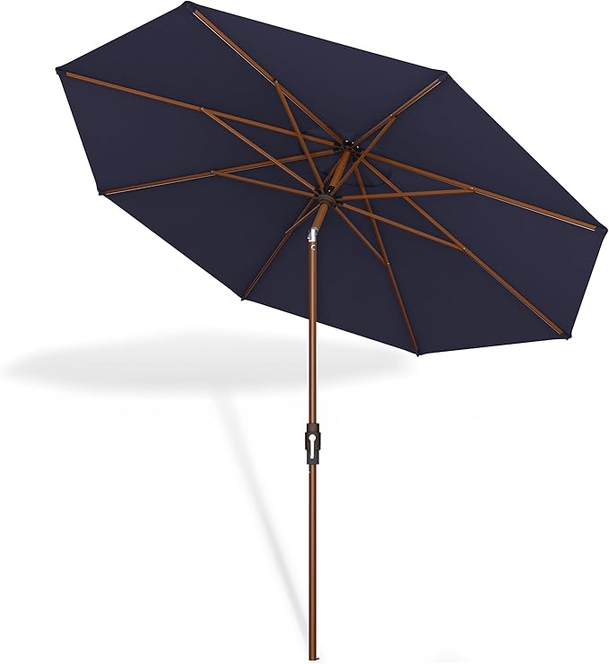 Midtown Umbrellas Wooden 2-8 Feet Outdoor Patio Umbrella, Terylast Navy Blue Fabric, Aluminum Frame For Backyard Umbrella, Deck Umbrella, Garden Umbrella & Pool Umbrella - Wooden Pole