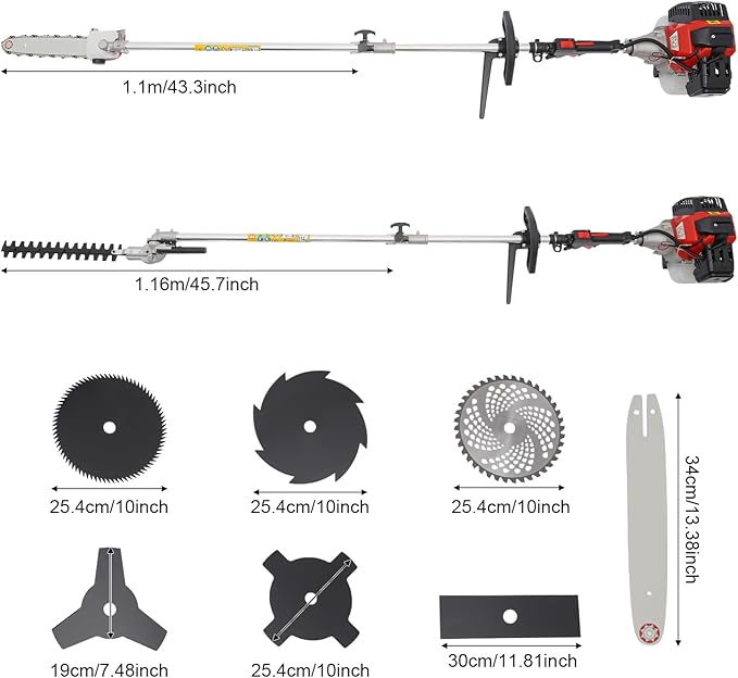 52CC 2 Stroke Weed Eater Gas Powered, Straight Shaft String Gas Trimmer with 10'' Brush Cutter, High-Speed Trimmer for Lawn and Garden Maintenance, Rubber Handle and Shoulder Strap Included