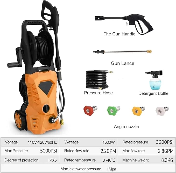 5000PSI Eectric Pressure Washer 2025 2.8GPM High Power Washer with 4 Pressure Nozzle and Soap Bottle for Home, Car Washing, Fence Cleaning, Patio (Orange)