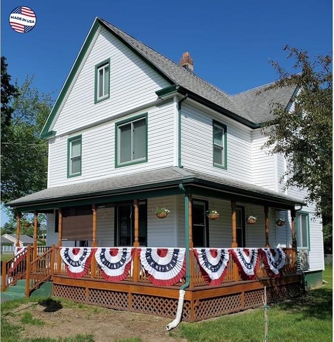 American Pleated Fan Flag Bunting. 4 x 8 ft Embroidered Stars & Sewn Stripes USA Indoor/Outdoor Nylon Bunting Banner. Perfect for July 4th and America 250 events. 100% Made in America by Old Glory Bunting