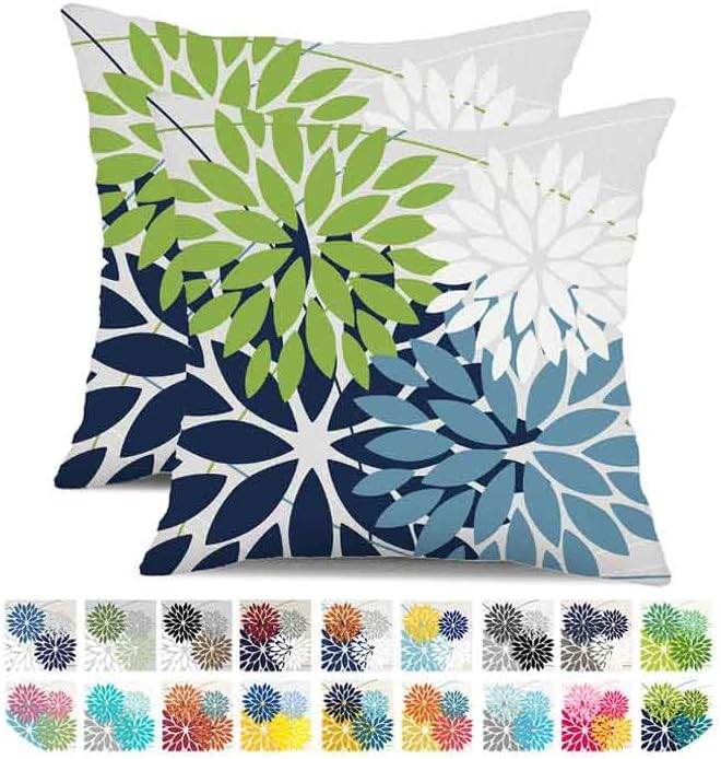 DFXSZ Outdoor Throw Pillow Covers 16x16 Inch Set of 2 Waterproof Spring Summer Geometric Elegant Blue Green Outdoor Pillow Covers for Patio Funiture Garden Couch 158Y16