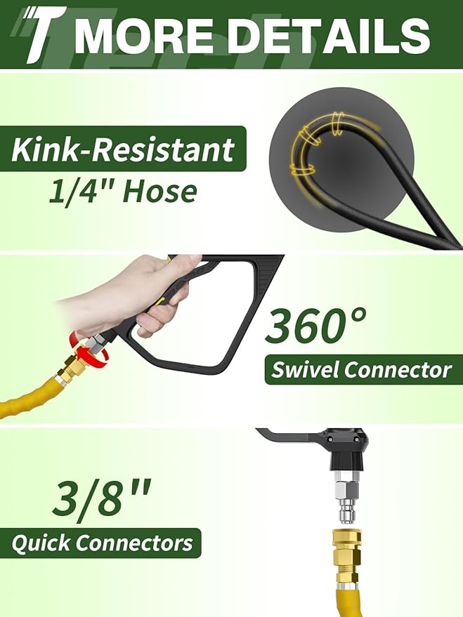4200PSI Pressure Washer Hose 50FT with 3/8" Swivel Quick Connect for Cold/Hot Water, Kink Resistant Steel Wire Braided, Wear Resistant Power Washer Hose with 2 M22 14mm Adapter Set