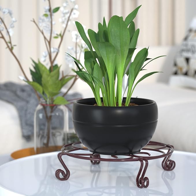 Yimobra Original Patented Plant Stand for Flower Pot Heavy Duty Potted Holder Indoor Outdoor, Metal Rustproof Iron Garden Container Round Supports Rack for Planter Bronze, Brown 9.4 Inches