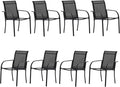 Outdoor Dining Chairs Set of 8, Stackable Patio Chairs with Textilene Fabric, Lightweight Garden Chairs for Poolside, Backyard, Camping, Black