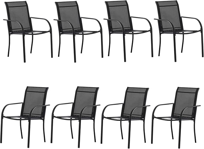Patio Chairs Set of 8, Outdoor Dining Chairs with Breathable Textilene Fabric, Stackable Patio Chairs for Lawn, Garden, Backyard, Poolside, Black