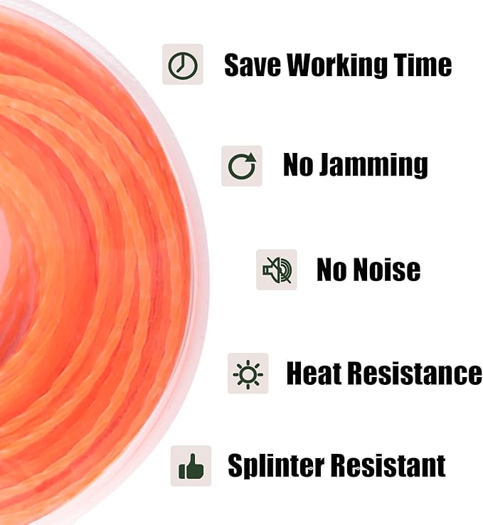 WOTIAN Weed Eater String 0.095-Inches Square Twisted Trimmer Line .095" 196ft Square Twist Weed Wacker String of Premium Nylon Compatible with Stihl Echo Grass Cordless Electric Trimmer,Orange