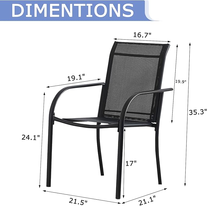 Patio Chairs Set of 4, Outdoor Dining Chairs with Breathable Textilene Fabric, Stackable Patio Chairs for Lawn, Garden, Backyard, Poolside, Black