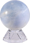 Natural Blue Celestite Crystal Ball with Acrylic Display Base, 50-60mm Polished Stone Feng Shui Crystal Sphere Meditation Decoration for Home & Office