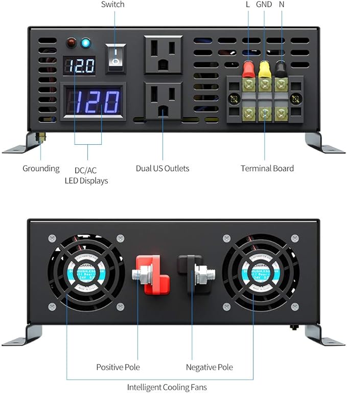 WZRELB 2000W 12V 120V Pure Sine Wave Solar Power Inverter with Remote Control Switch,RBP200012VCRT