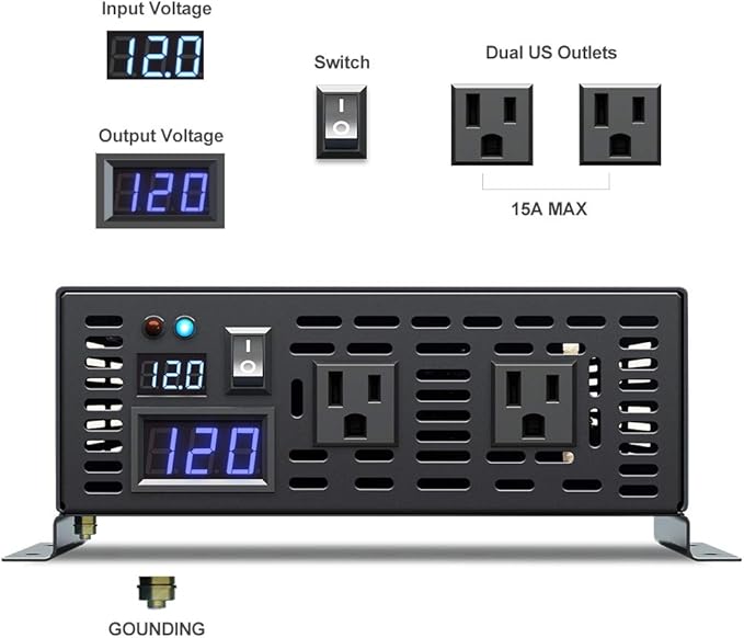 WZRELB RBP150012VCRT 1500W 12V 120V Pure Sine Wave Solar Power Inverter with Remote Control Switch