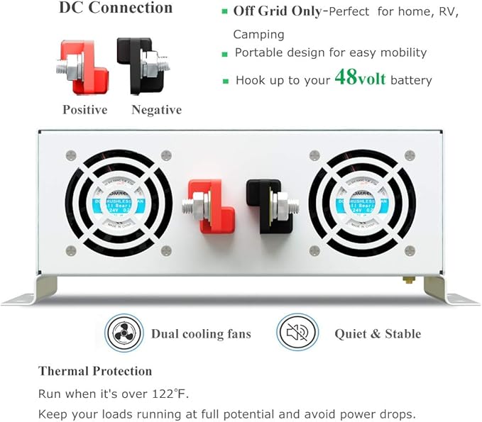 3500W Pure Sine Wave Power Inverter DC 48V to 110V 120V AC Car Inverter with Dual Outlets +Hardwire Terminal +Digital LED Display Solar Converter
