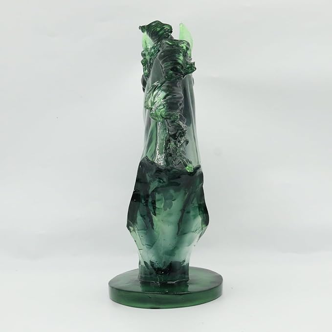 Lukitas Green Horse Head Statue - Modern Abstract Home Decor Sculpture, Elegant Living Room Office Accent Piece, Handcrafted Art Glass-Like Ornament, Transparent Resin 12''