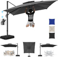 Hotime 10ft Cantilever Patio Umbrella Outdoor Heavy Duty Double Top Windproof Aluminum Offset Umbrella with 360°Rotation for Pool Garden Deck, Gray