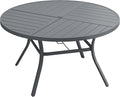DIFY 59.8" Round Outdoor Patio Dining Table for 8-10, All-Weather Metal Steel Slatted Patio Table with 1.57" Adjustable Umbrella Hole, for Lawn Garden Porch Backyard, Grey