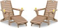Folding Adirondack Chairs Set of 2,Adirondack Chair with Retractable Ottoman,Plastic Adirondack Chairs with 2 Cup Holder,Weather Resistant Patio Chair,Outdoor Chairs Set of 2(Teak)