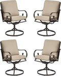 MELLCOM Patio Swivel Chair Set of 4, Heavy Duty Outdoor Dining Chairs with Thickened Cushions, Metal Patio Chairs Gentle Rocker for Outside, Garden Lawn & Porch, Backyard, Khaki