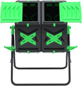 SQUEEZE master Large Dual Chamber Compost Bin Tumbler Outdoor Garden- Easy Rotating- Sturdy Steel Frame-Fast Composting (Green, 2 × 18.5 Gallon)