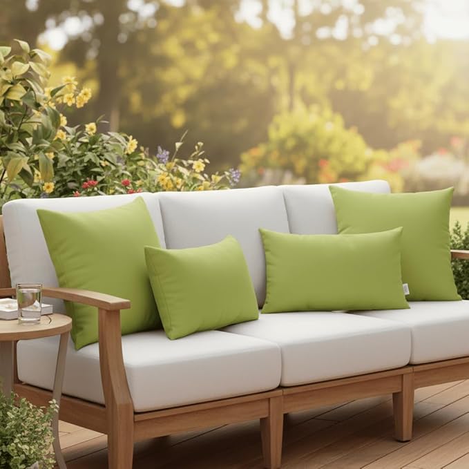 RSH DECOR: Sunbrella Square Throw Pillows Set of 2 | 24" x 24" | Water and Fade-Resistant Performance Fabric | Outdoor Pillow Covers with Down-Alternative Inserts | Made in USA (Canvas Macaw Green)