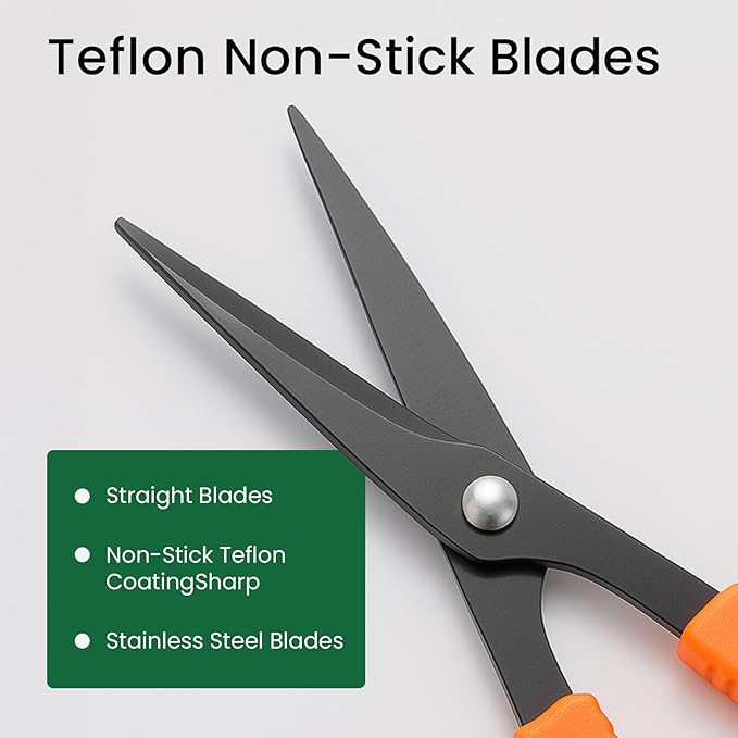 GROWNEER 1 Packs Trimming Scissors Teflon Coated Non Stick Blades Pruning Shears Gardening Hand Pruning Snips with Straight Stainless Steel Precision Blade