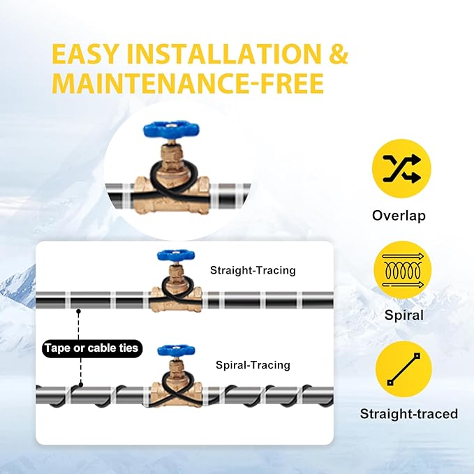 TDSF1 18ft Self-Regulating Heat Tape for Roof Ice Dams, ETL Certified, Suitable for Metal and Plastic Pipes, 120V