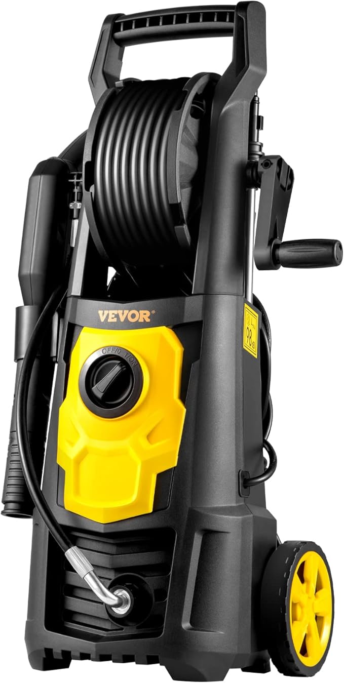 VEVOR Electric Pressure Washer, 2000 PSI, Max 1.65 GPM Power Washer w/ 30 ft Hose & Reel, 5 Quick Connect Nozzles, Foam Cannon, Portable to Clean Patios, Cars, Fences, Driveways, ETL Listed