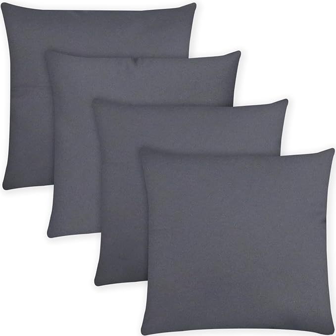 Covers & All Premium Square Throw Pillow Inserts with Covers Set of 4, 14x14 Inches Charcoal Gray, Decorative Cushions for Couch Sofa Home Decor Office Travel UV Resistant Waterproof Soft Cushions