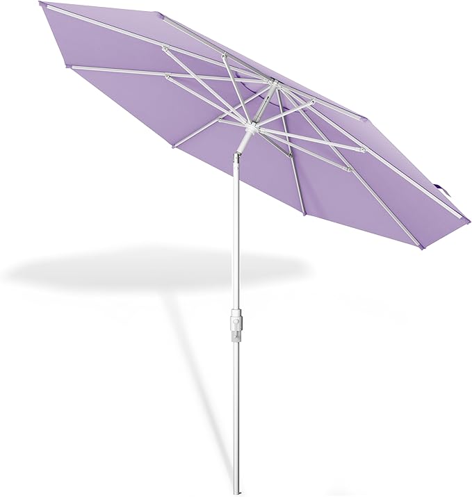 Midtown Umbrellas The Swilt 10 Feet Patio Umbrella in Terylast Midtown Purple Polyester Fabric - Fiberglass Ribs, Auto-Tilt Aluminum Frame For Backyard, Deck, Garden, Pool - White Pole