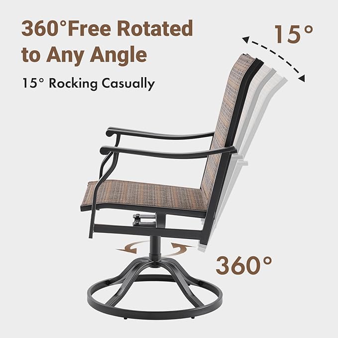 Soohow Patio Dining Chairs Set of 4, Swivel Outdoor Patio Chair with Paded Textilene Fabric, All Weather Outdoor Seats Ergonomic Comfort, Perfect Seats for Backyard, Balcony, and Garden